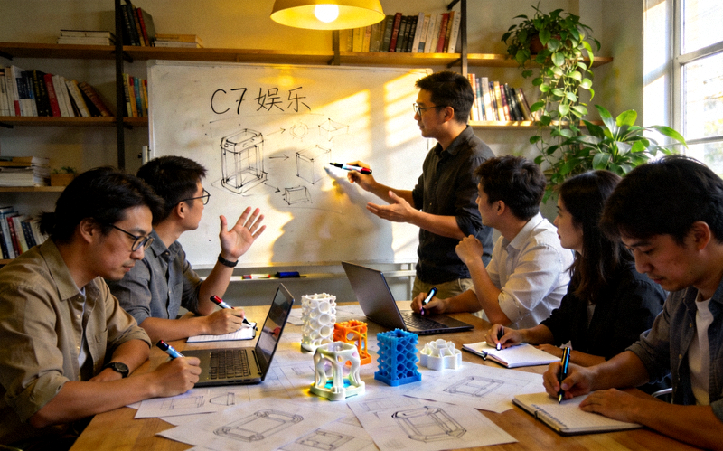 C7娱乐创始团队早期在工作室内进行创意讨论与产品原型设计的场景